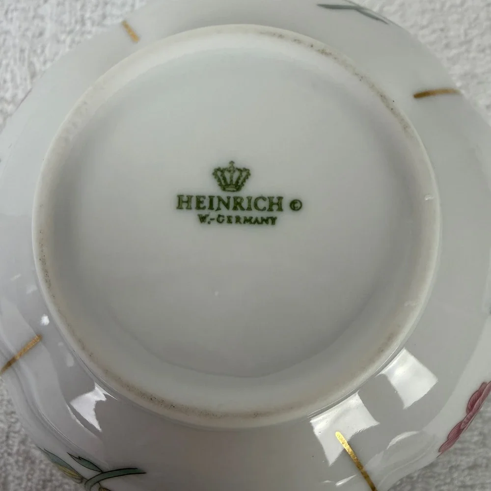 Heinrich W-Germany Floral Porcelain Lidded Sugar Bowl Trinket Dish Gold Gilt